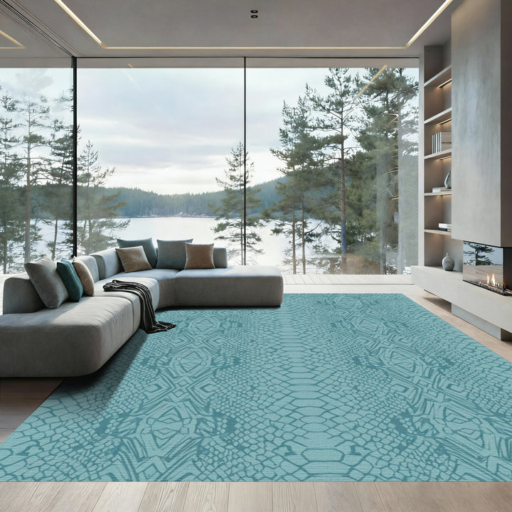 Teal Snake Skin Reptilian Texture Rug