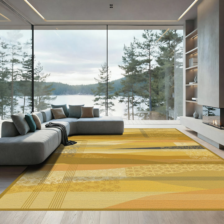 Golden Yellow Ochre Landscape Collage Rug