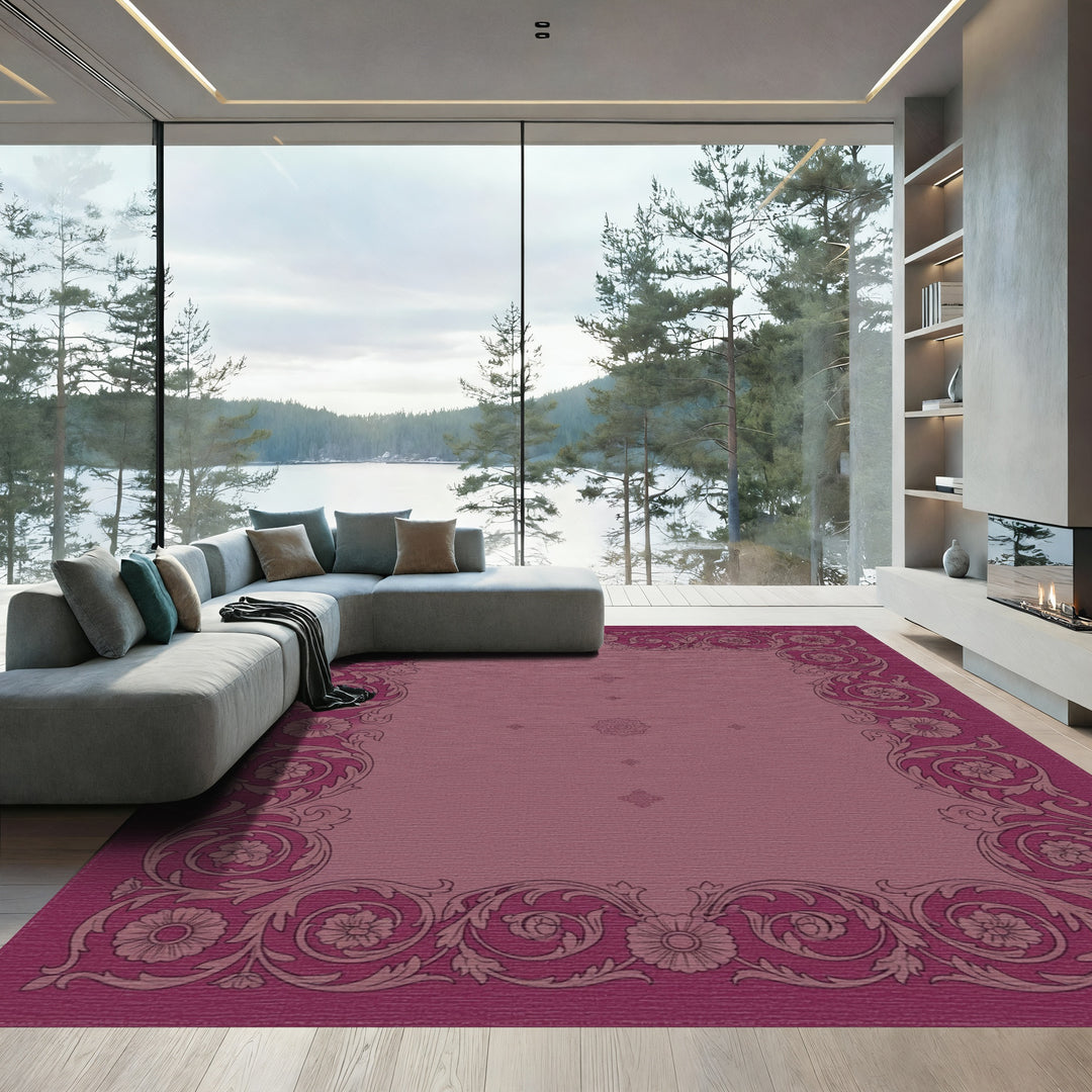 Ornate Amethyst Floral Scroll Border Rug