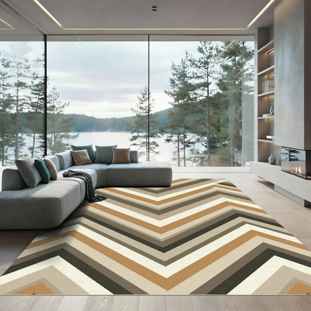 Chevron Stripes Zigzag Brown Beige Area Rug