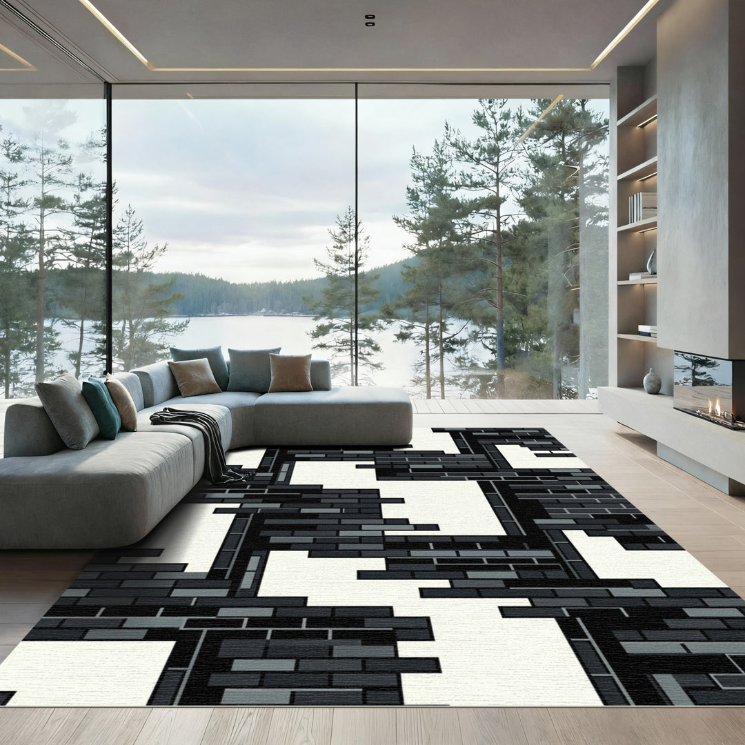 Monochrome Brick Assemblage Abstract Rug