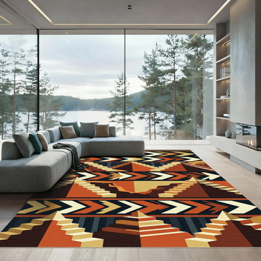 Terracotta Arrow Staircase Geometric Rug
