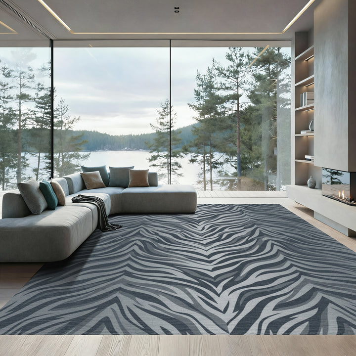 Monochrome Gray Zebra Stripes Rug
