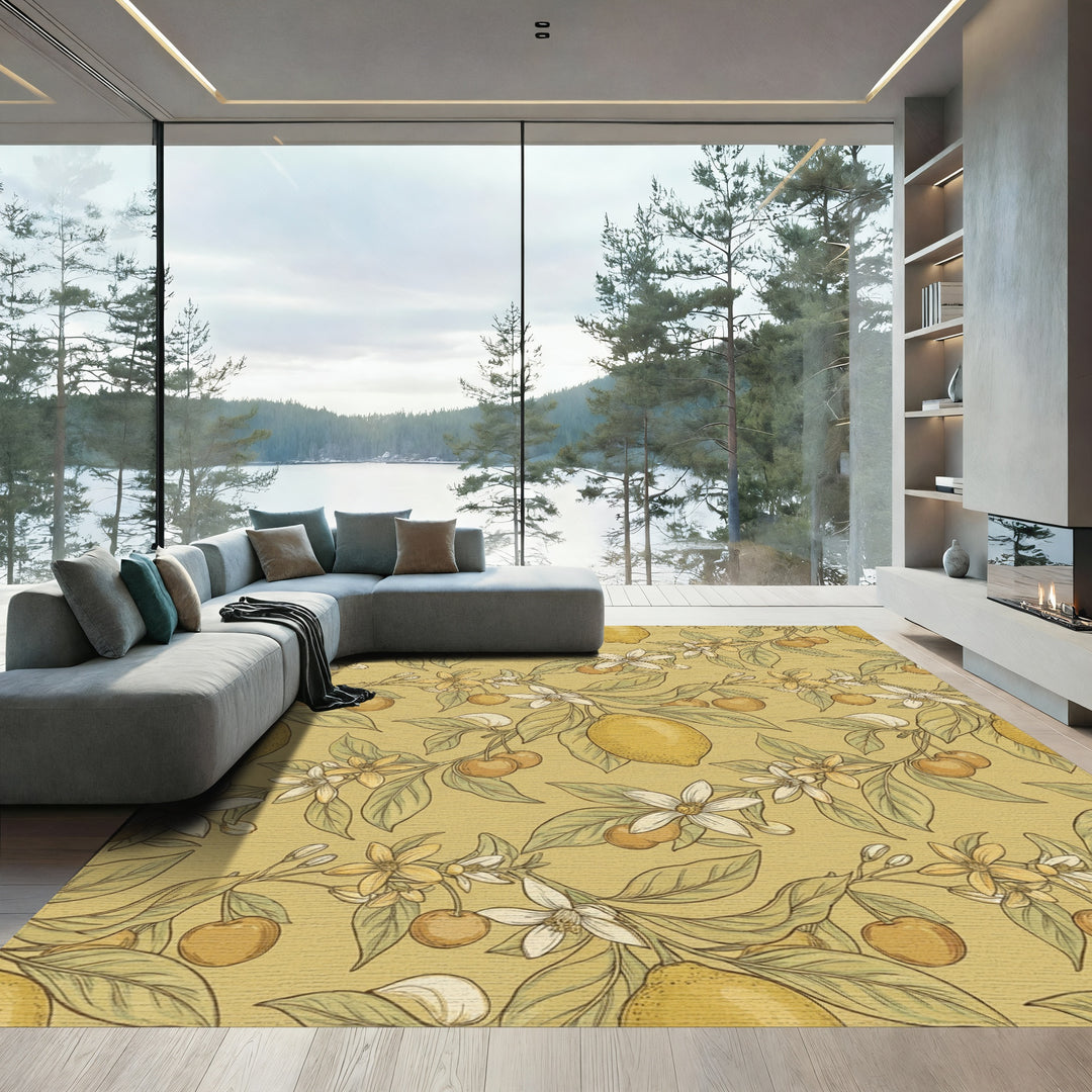 Golden Lemon Cherry Blossom Branch Rug