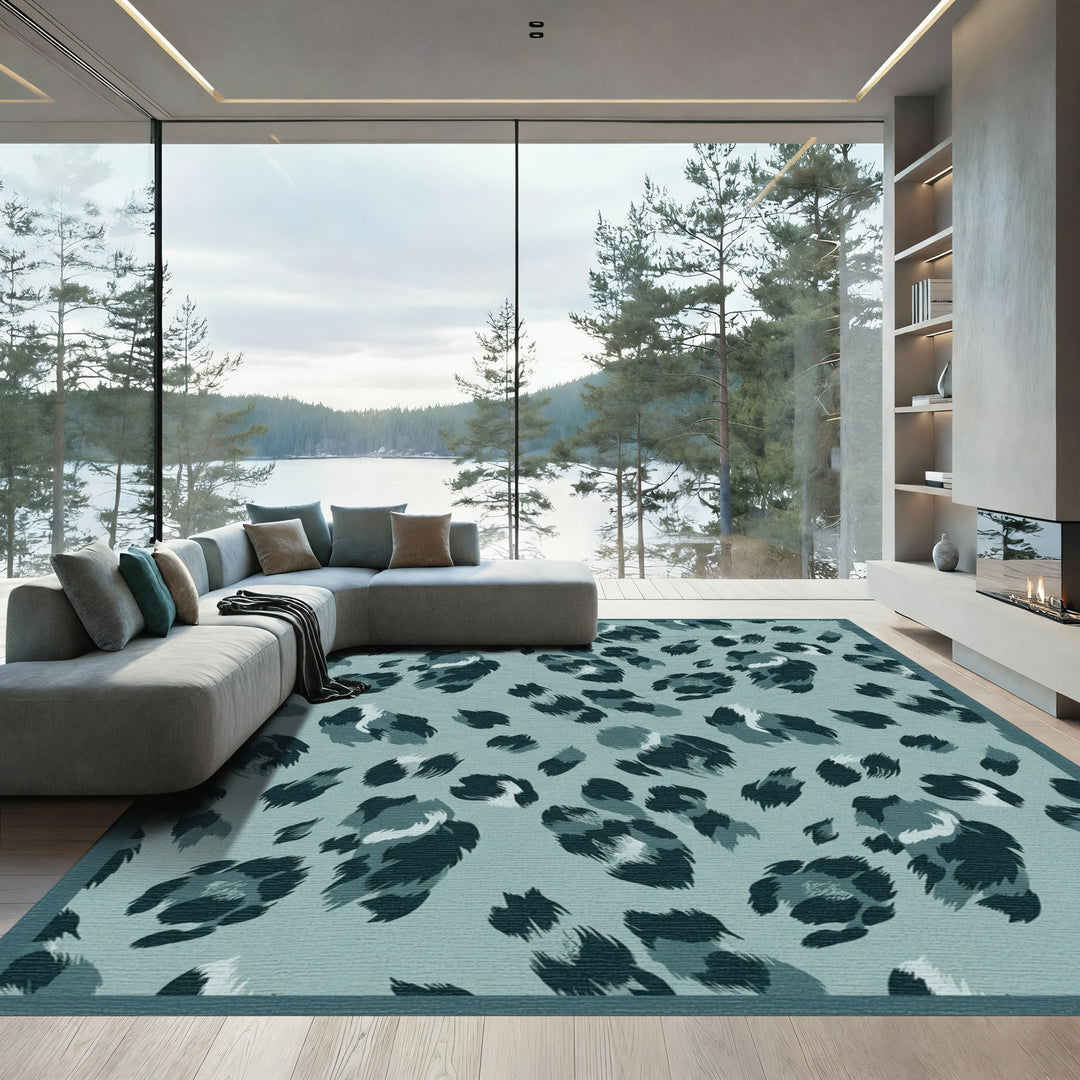 Teal Dusty Leopard Spots Rug