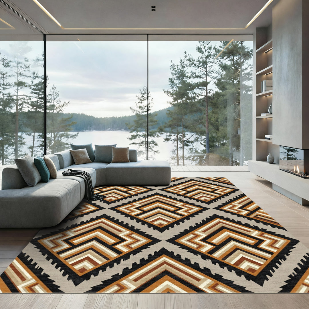 Tribal Geometric Diamond Brown Rug