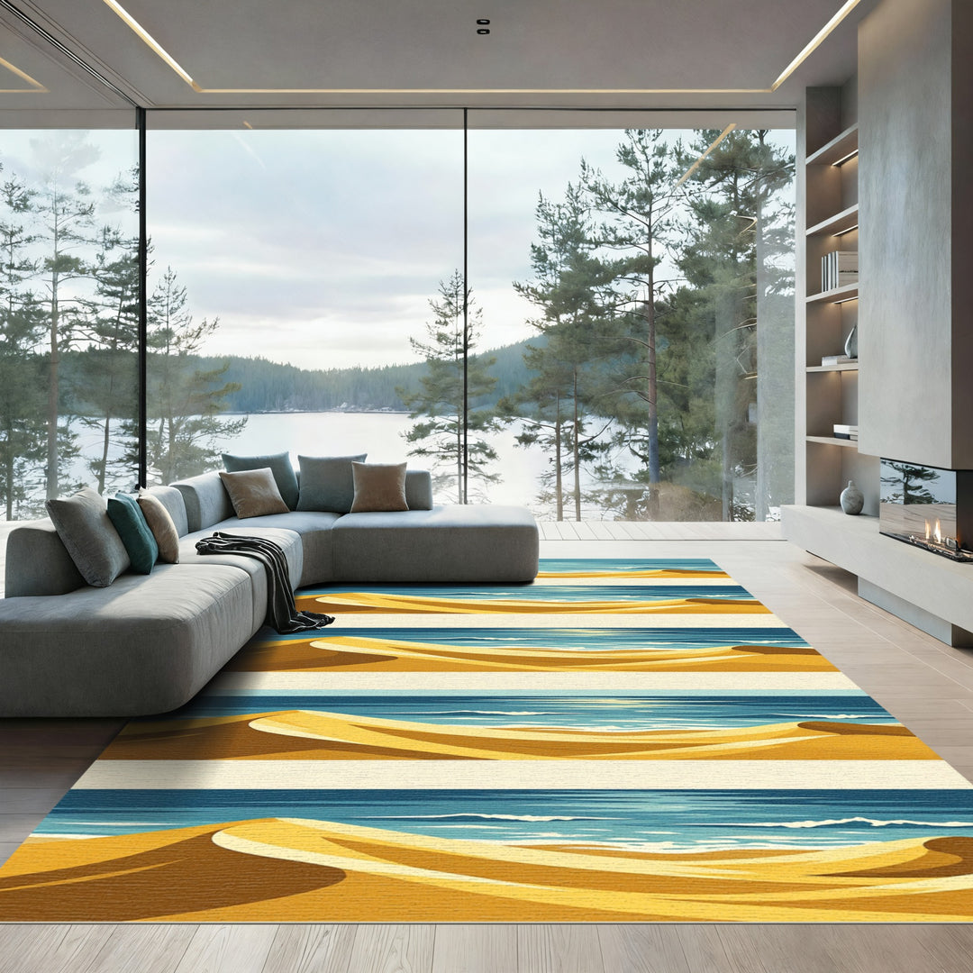 Golden Desert Dunes Ocean Vista Rug
