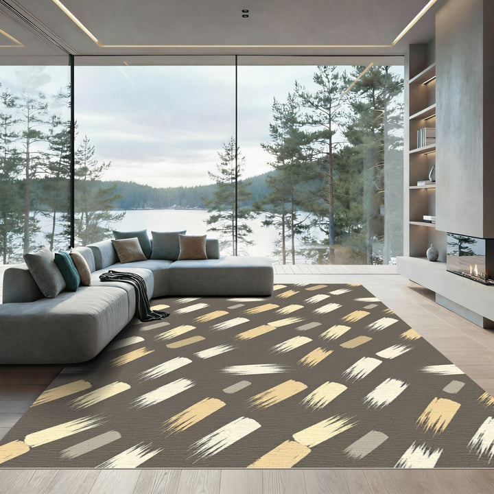 Brushstroke Gold Beige Geometric Rug