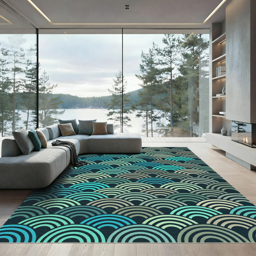 Oceanic Teal Arc Wave Rug