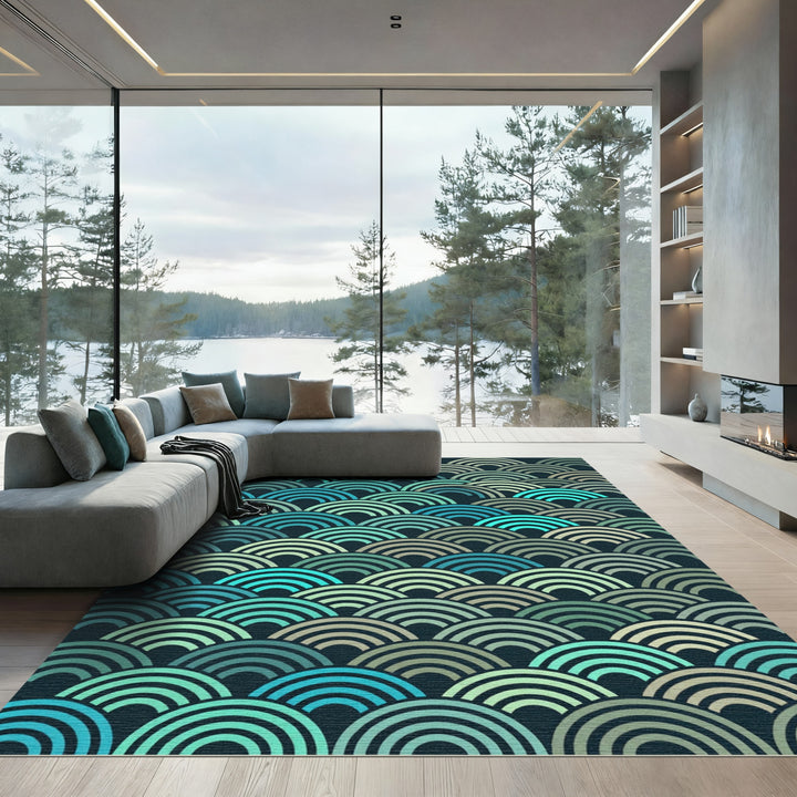 Oceanic Teal Arc Wave Rug