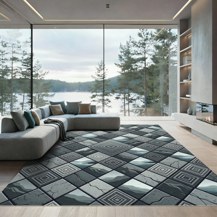 Geometric Stone Landscape Diamond Rug