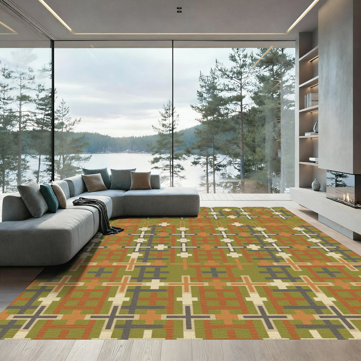 Earthy Geometric Cross Medallion Rug