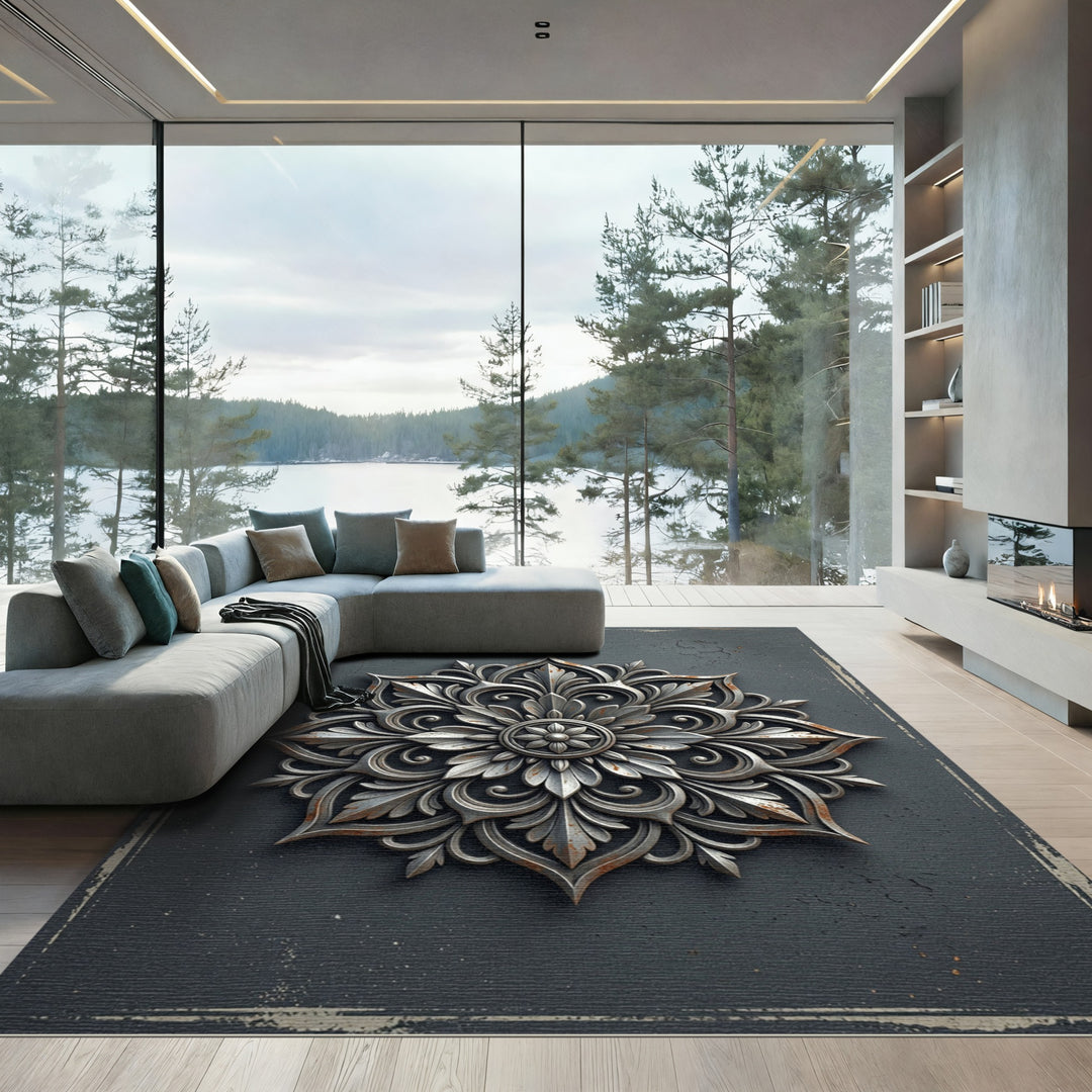 Intricate Metal Floral Ornament Rug