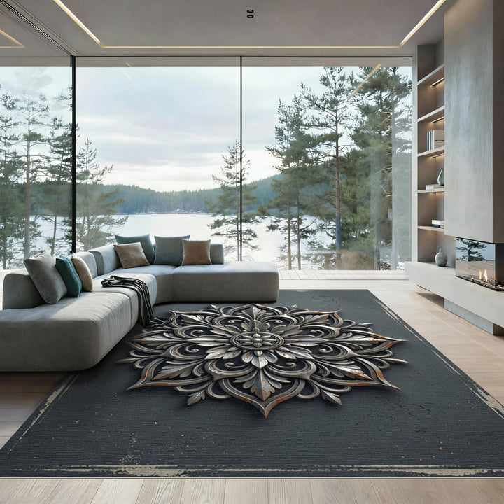 Intricate Metal Floral Ornament Rug