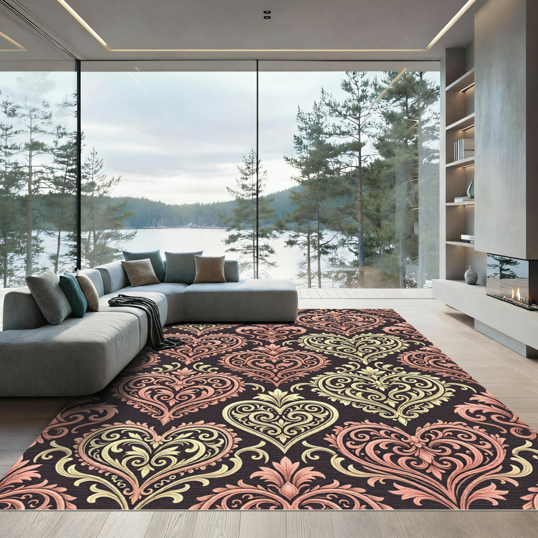 Elegant Damask Heart Ornament Rug