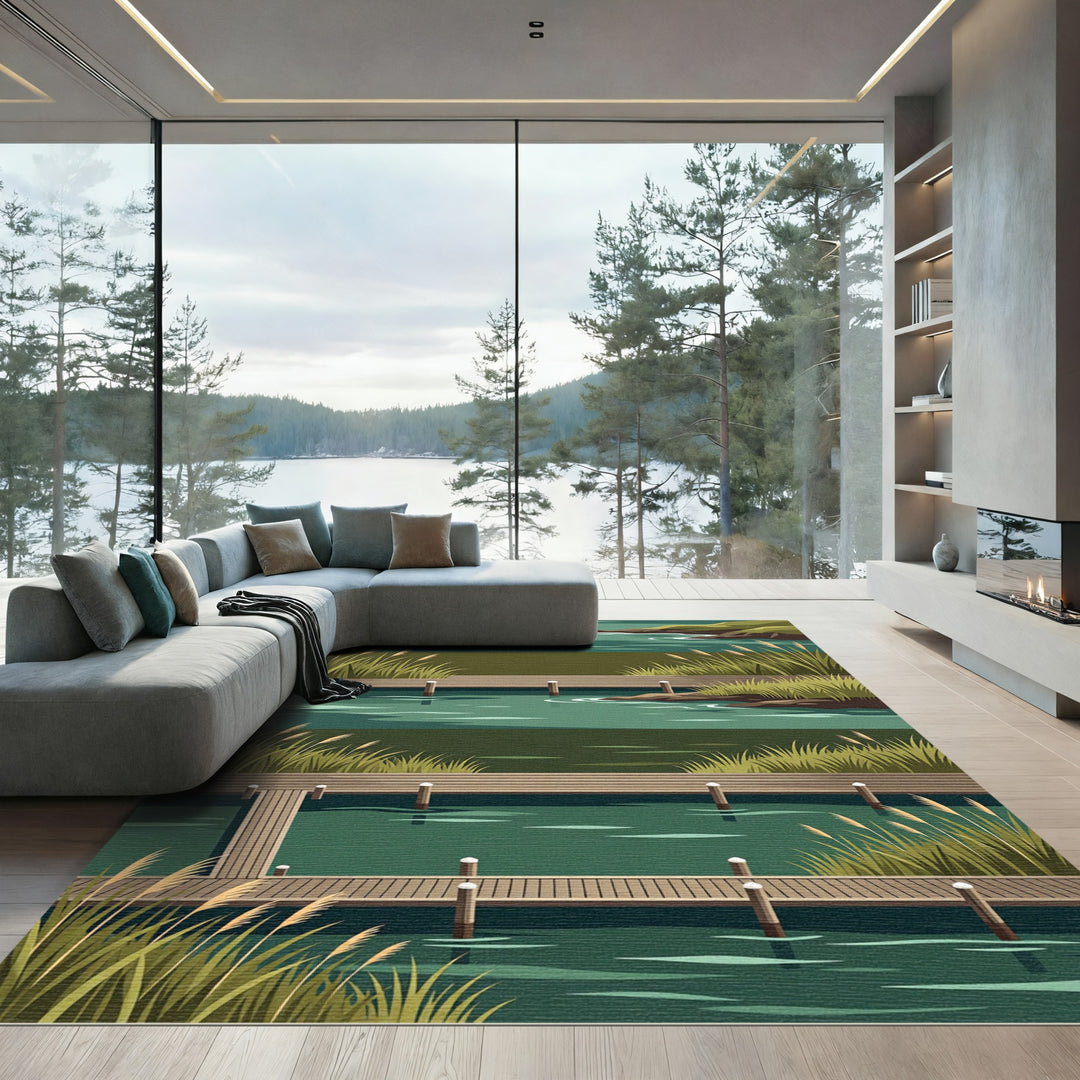 Tranquil Lake Dock Reeds Rug