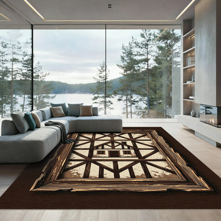 Rustic Tudor House Geometric Beam Rug