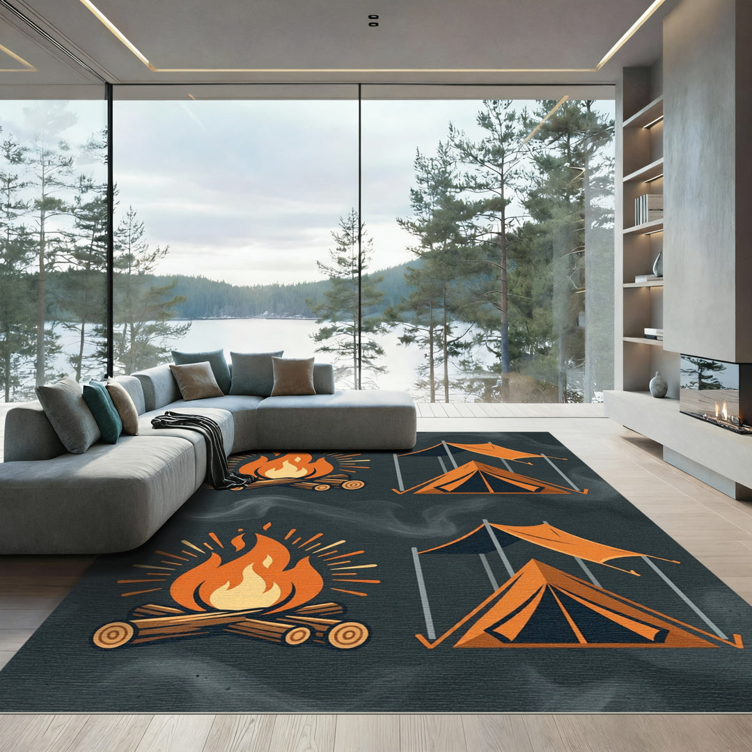 Camping Bonfire Tent Orange Rug