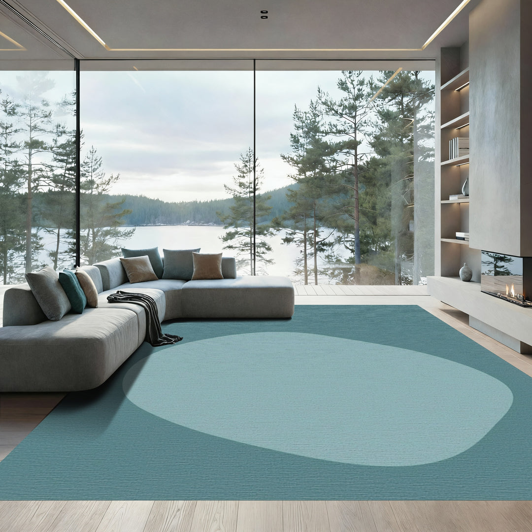 Teal Blue Organic Abstract Blob Rug