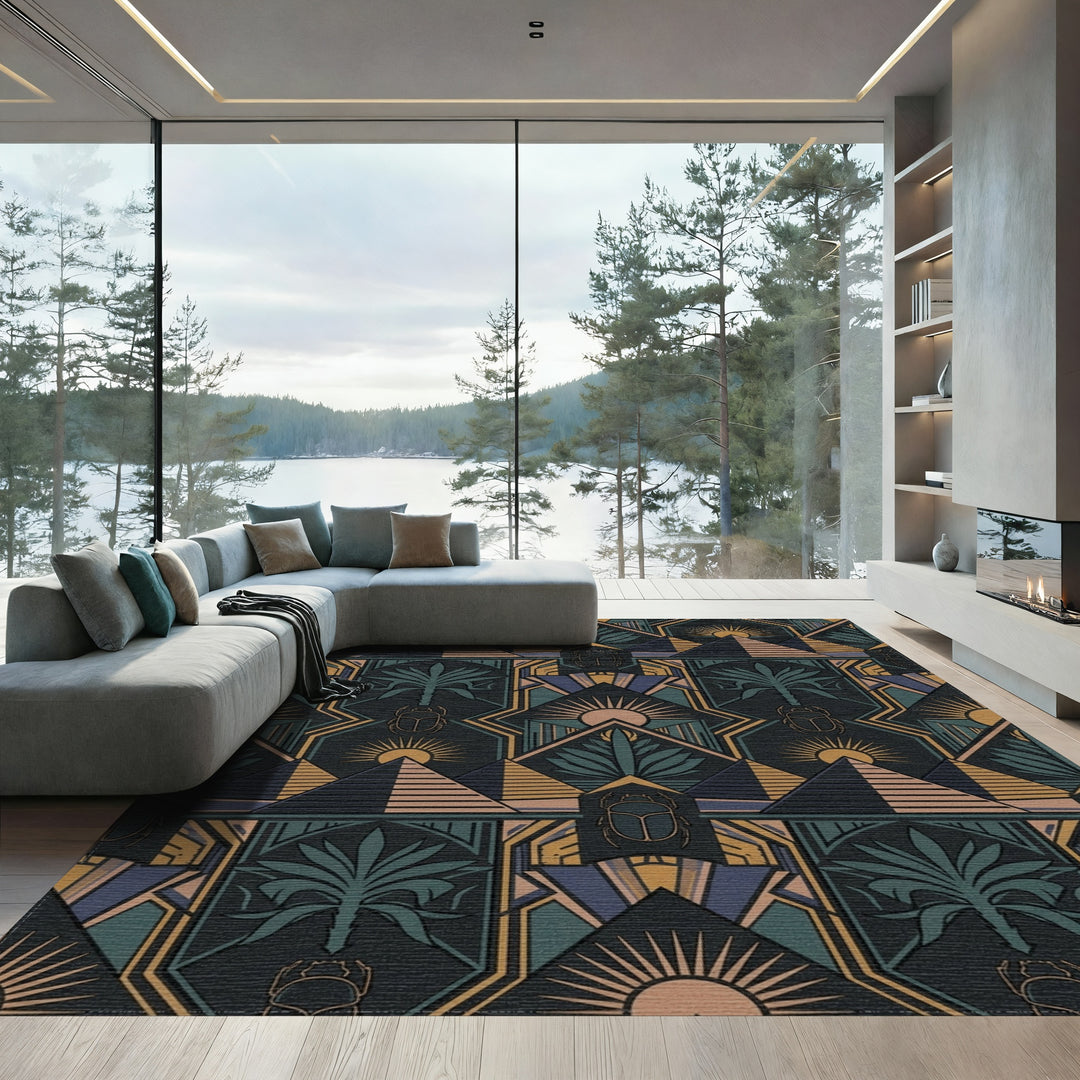 Art Deco Pyramid Scarab Sunburst Rug