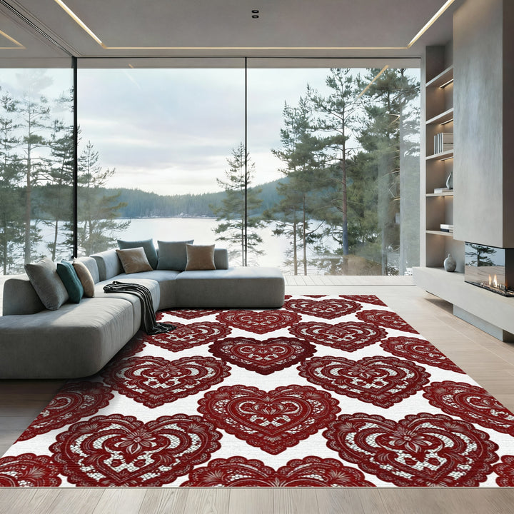 Charming Red Lace Hearts Arrangement Rug
