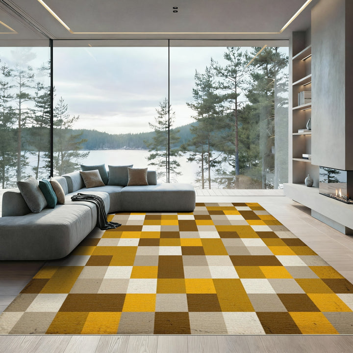 Earthy Retro Pixel Checkerboard Rug