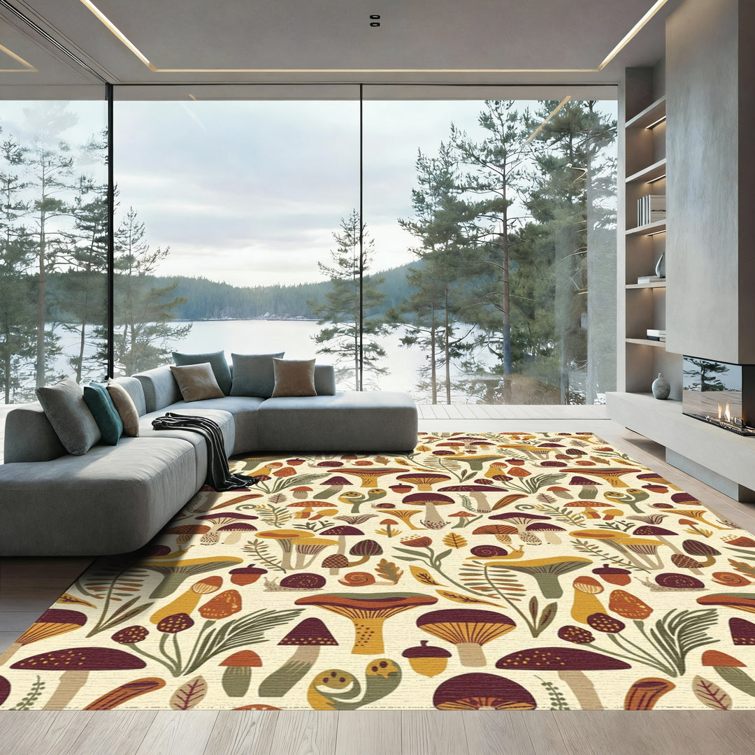 Whimsical Mushroom And Snail Forest Friends Rug