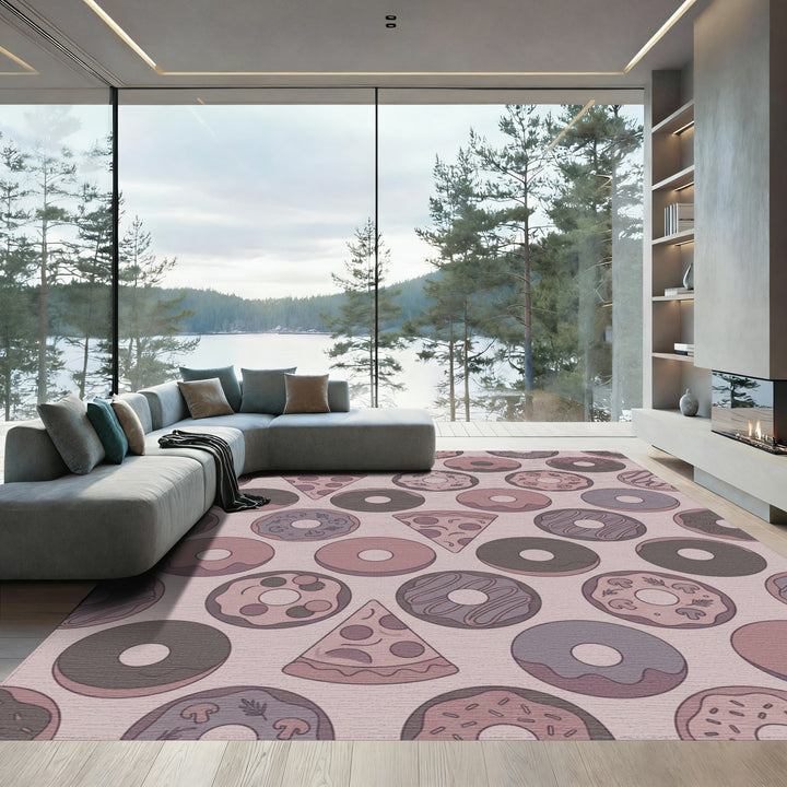Whimsical Doughnut and Pizza Collage Rug