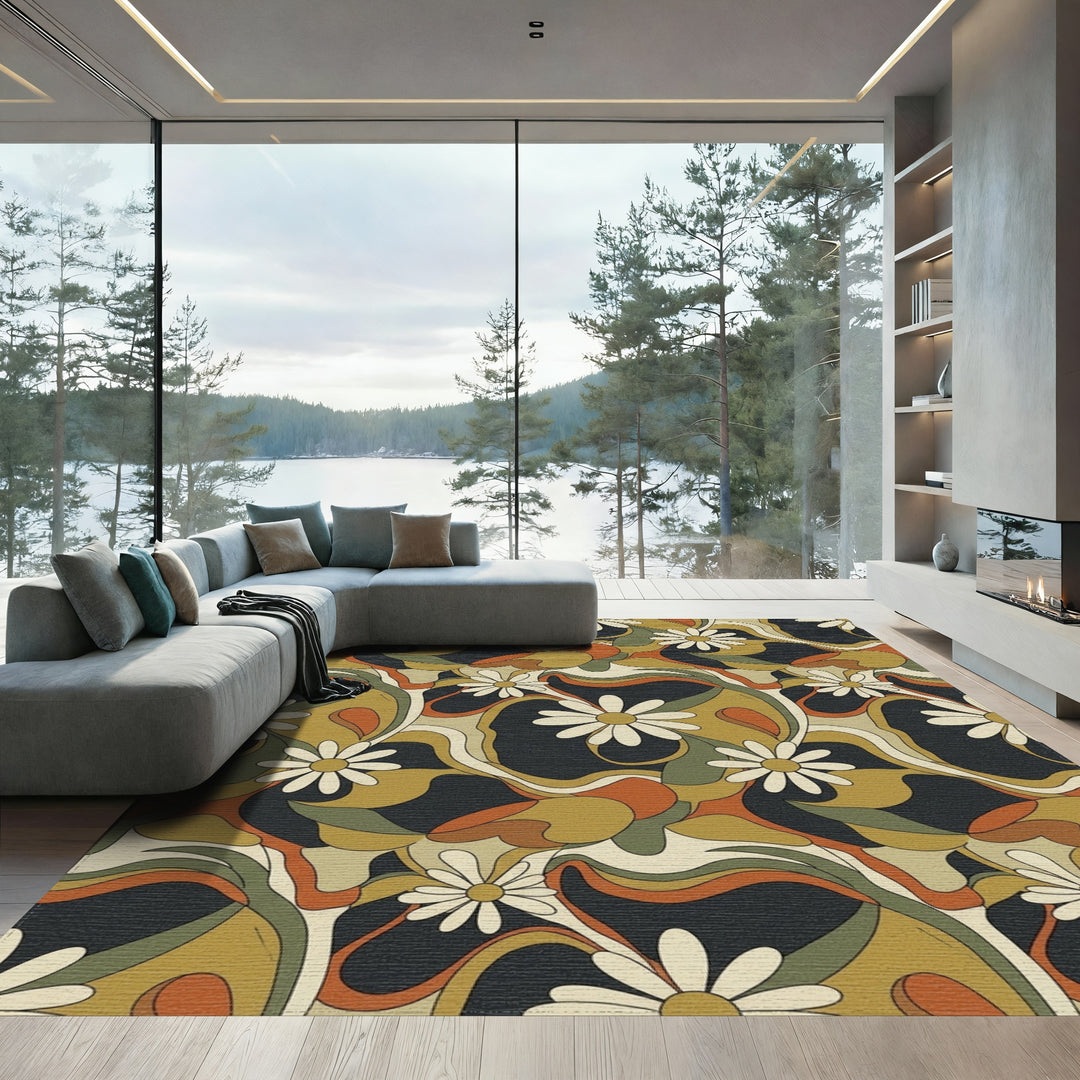 Retro Daisy Swirl Abstract Rug