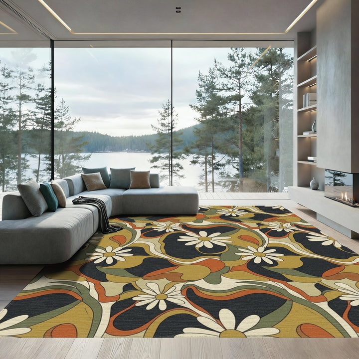 Retro Daisy Swirl Abstract Rug