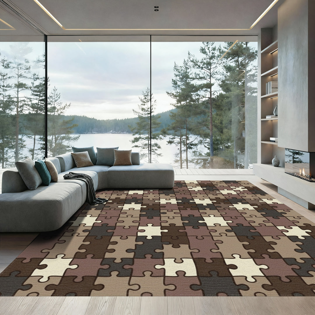 Earthy Tones Interlocking Puzzle Pieces Rug
