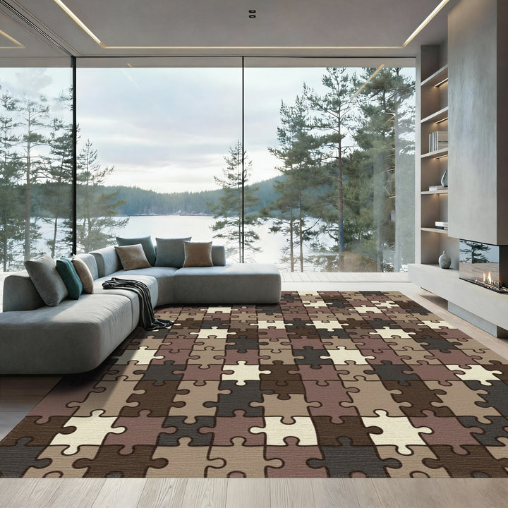 Earthy Tones Interlocking Puzzle Pieces Rug