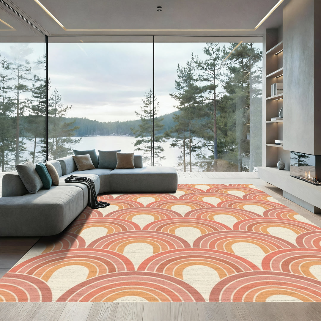 Retro Warm Tone Arc Rainbow Rug