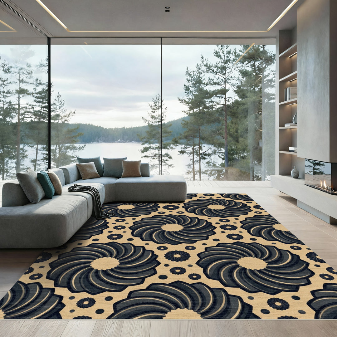 Dark Swirl Geometric Mandala Rug