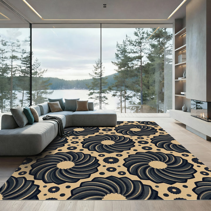 Dark Swirl Geometric Mandala Rug