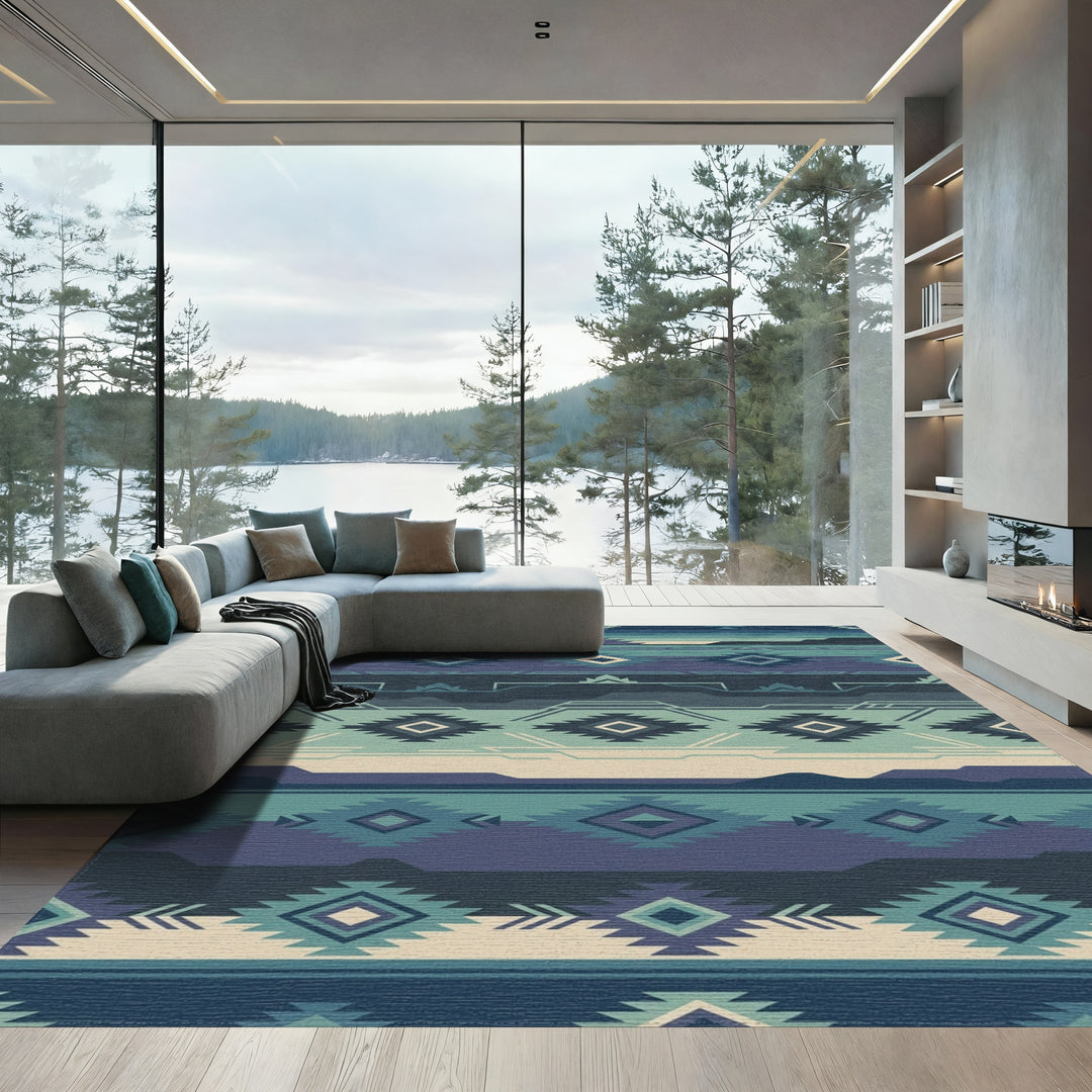 Native American Geometric Diamond Stripes Rug