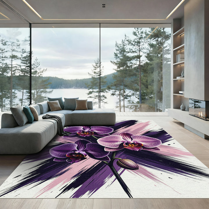 Purple Orchid Brushstroke Bloom Rug