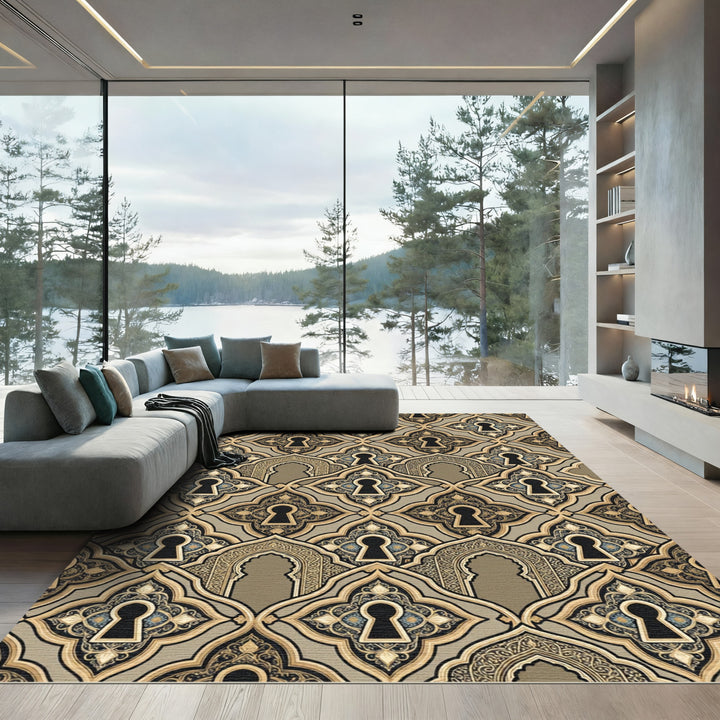 Ornate Golden Keyhole Archway Rug