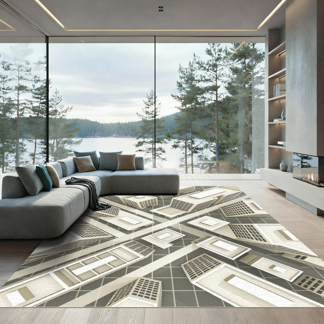 Modern Geometric Cityscape Aerial View Rug