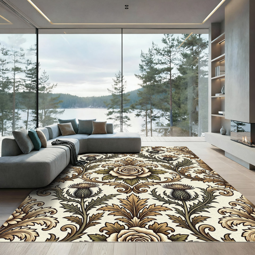 Ornate Rose Thistle Scrollwork Rug