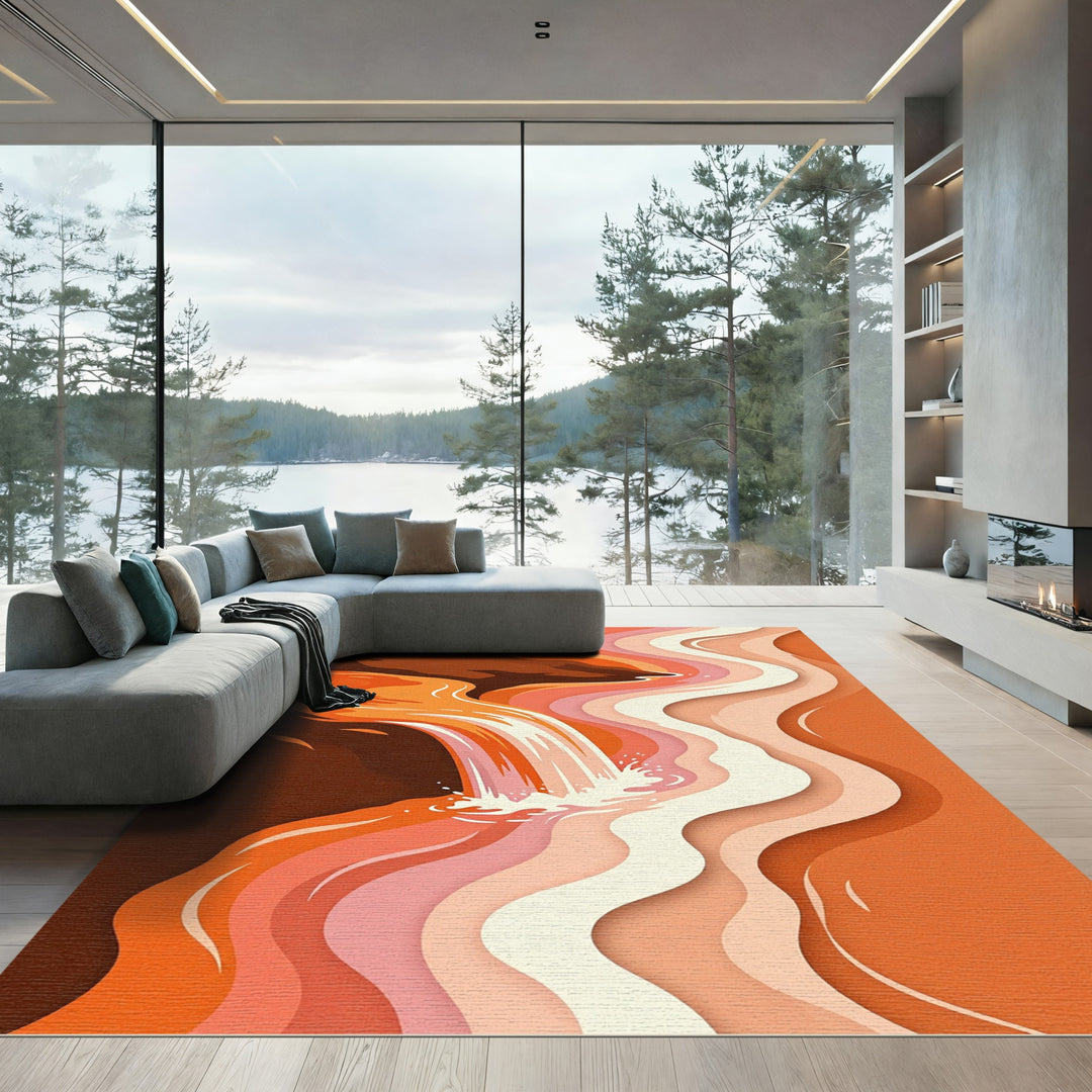 Warm Coral Waterfall Flow Rug