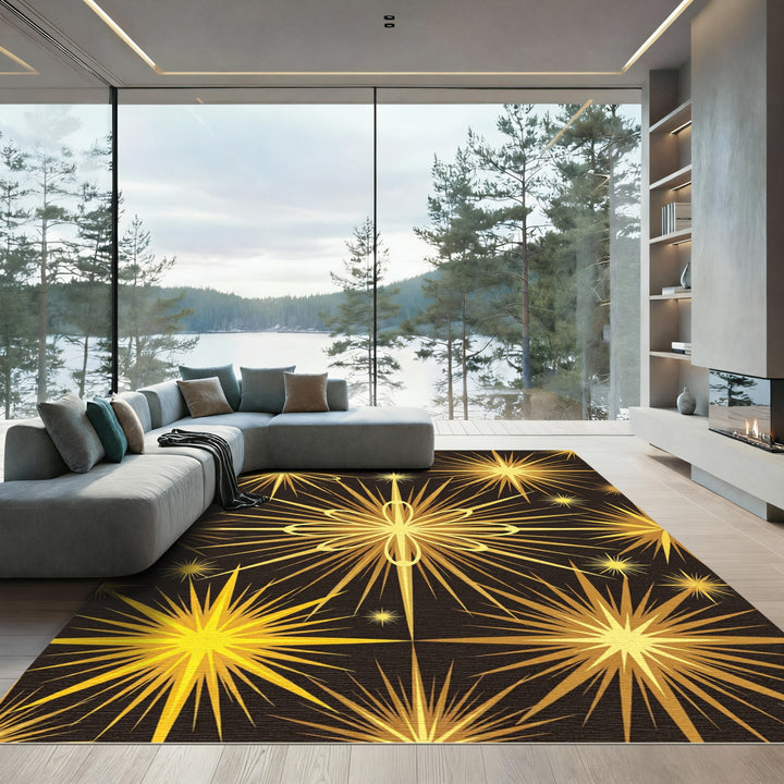 Golden Starburst Abstract Art Rug