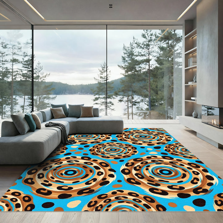 Leopard Print Swirls Aqua Rug