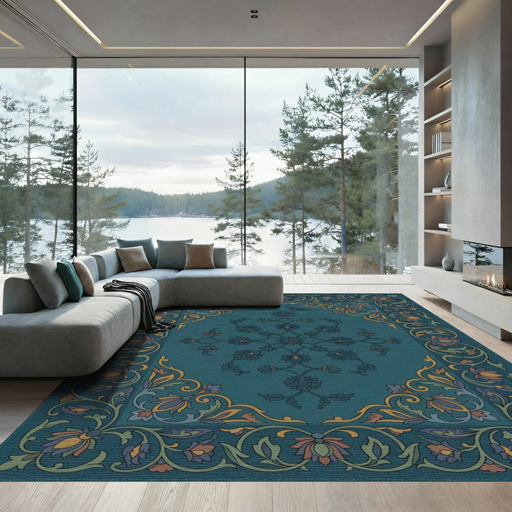 Emerald Floral Medallion Border Rug