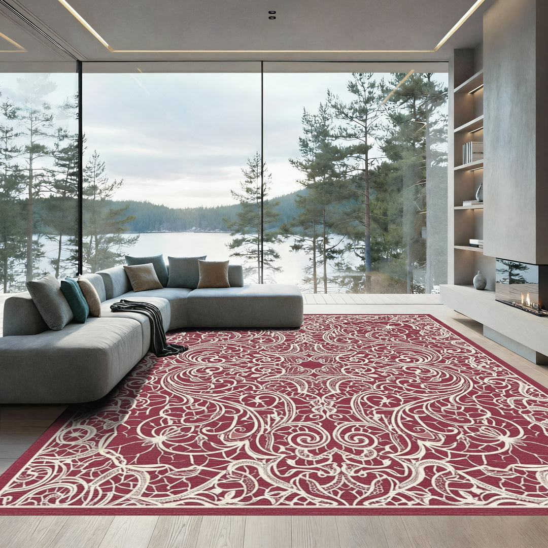 Crimson Lace Floral Medallion Rug