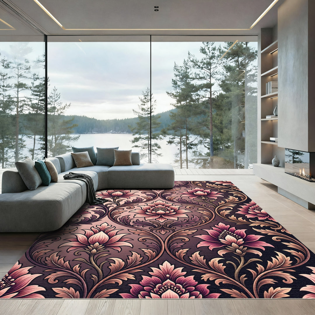 Orchid Pink Floral Damask Rug