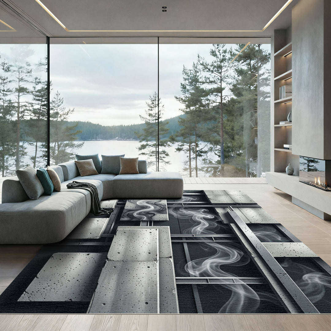 Monochromatic Concrete Smoke Swirl Rug