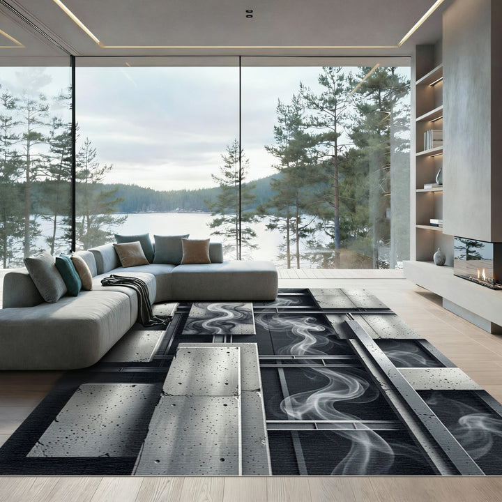 Monochromatic Concrete Smoke Swirl Rug