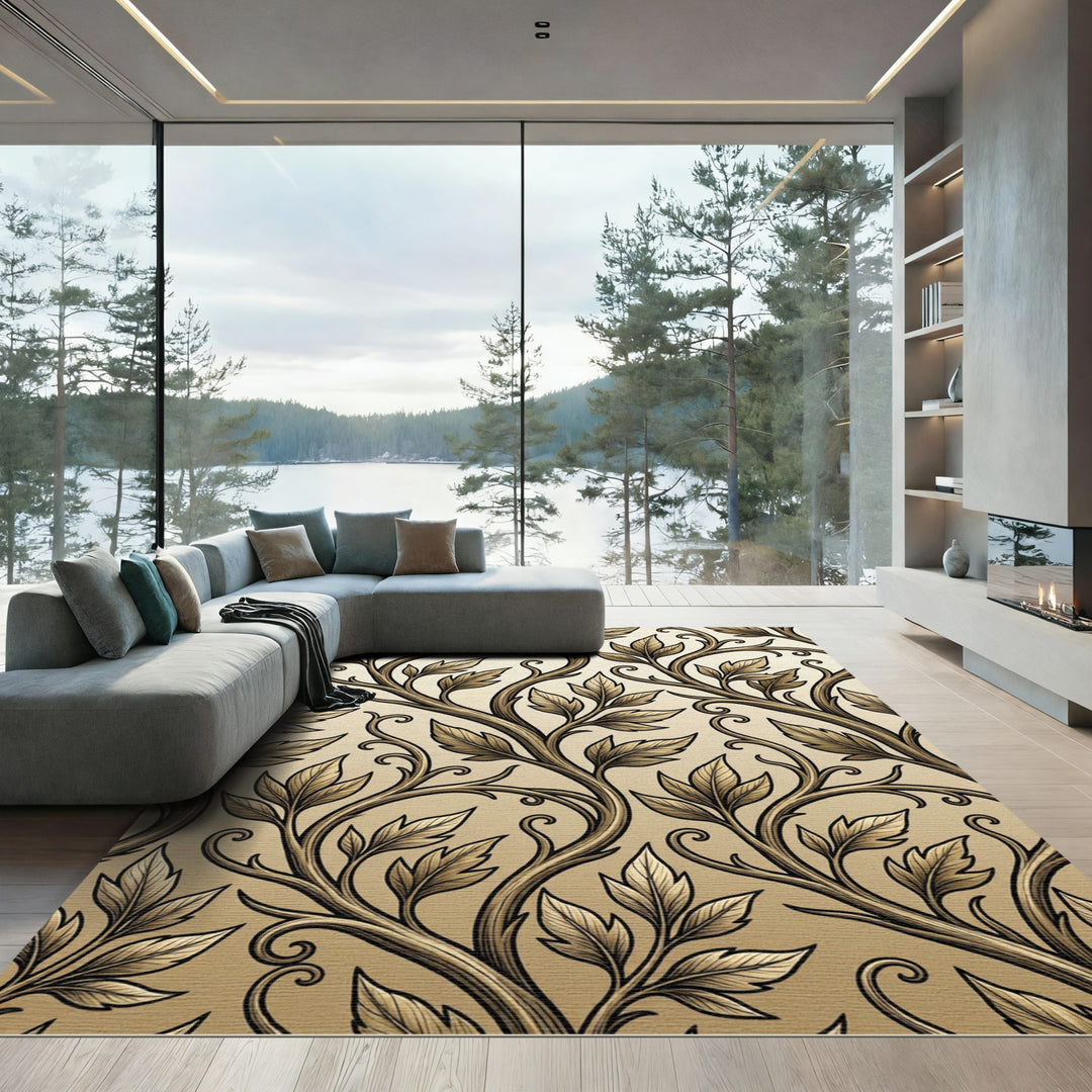 Antique Gold Leaf Branch Vines Rug