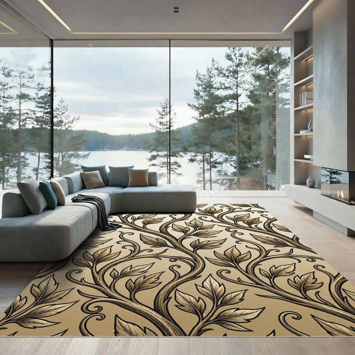 Antique Gold Leaf Branch Vines Rug